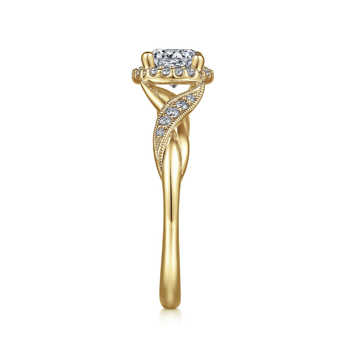 Shae - Vintage Inspired 14K Yellow Gold Round Halo Semi-Mount Ring