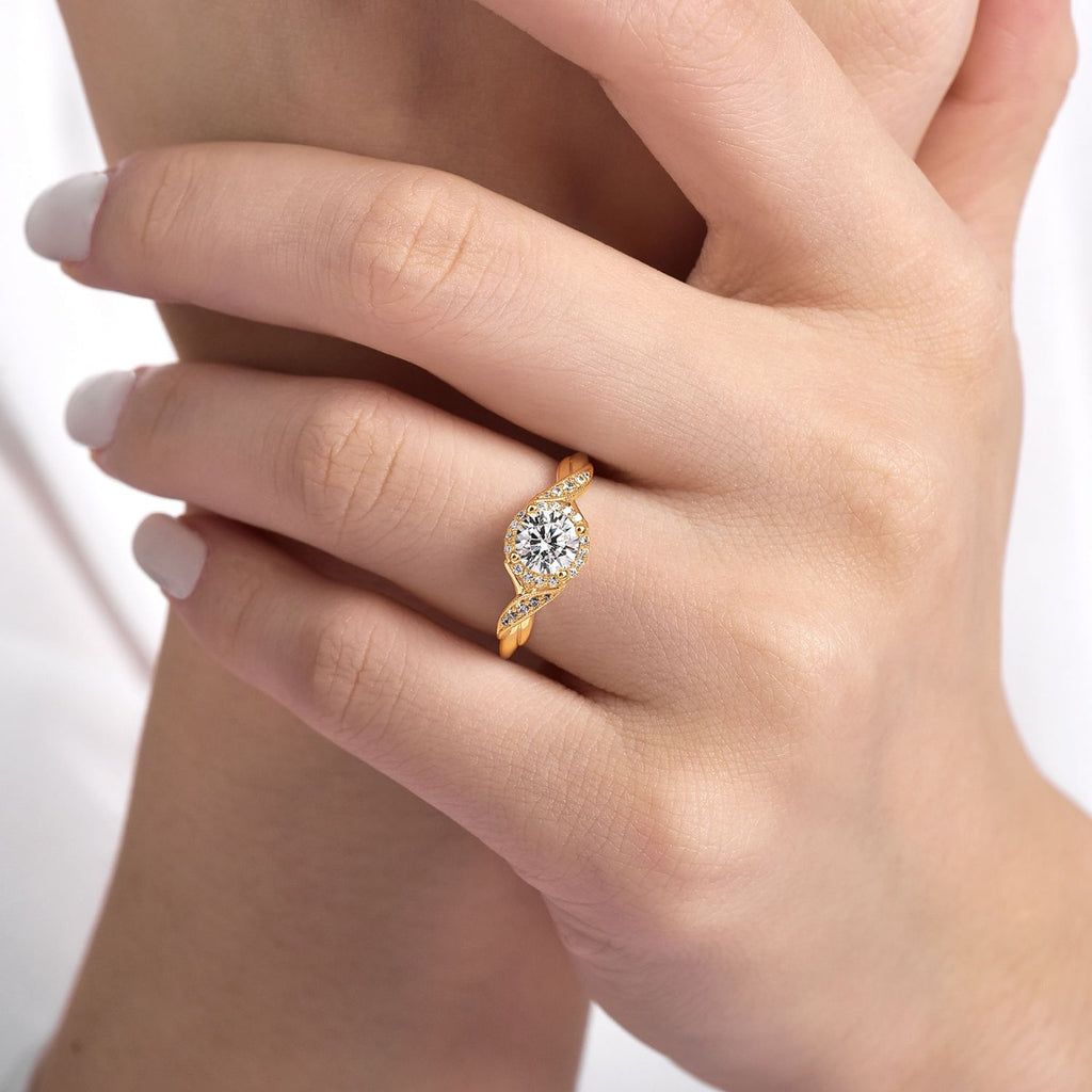 Shae - Vintage Inspired 14K Yellow Gold Round Halo Semi-Mount Ring