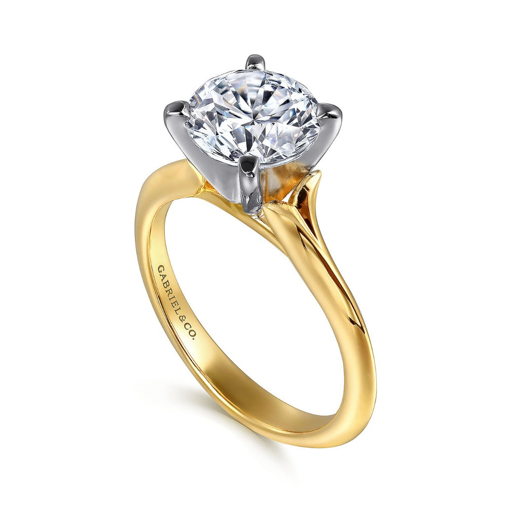 Ellis - 14K White-Yellow Gold Round Semi-Mount Ring