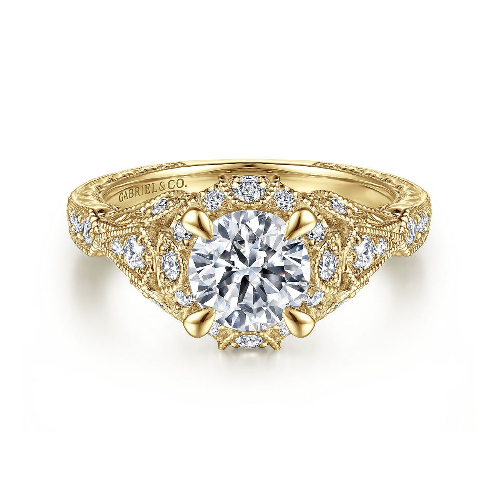 Annadale - Unique 14K Yellow Gold Vintage Inspired Halo Ring