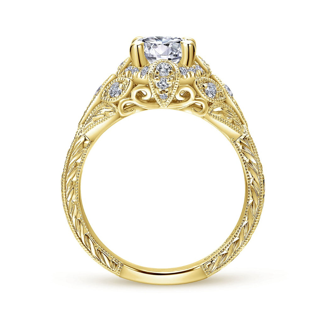 Annadale - Unique 14K Yellow Gold Vintage Inspired Halo Ring