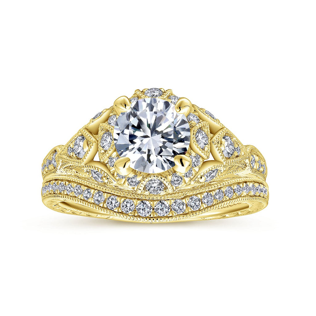 Annadale - Unique 14K Yellow Gold Vintage Inspired Halo Ring