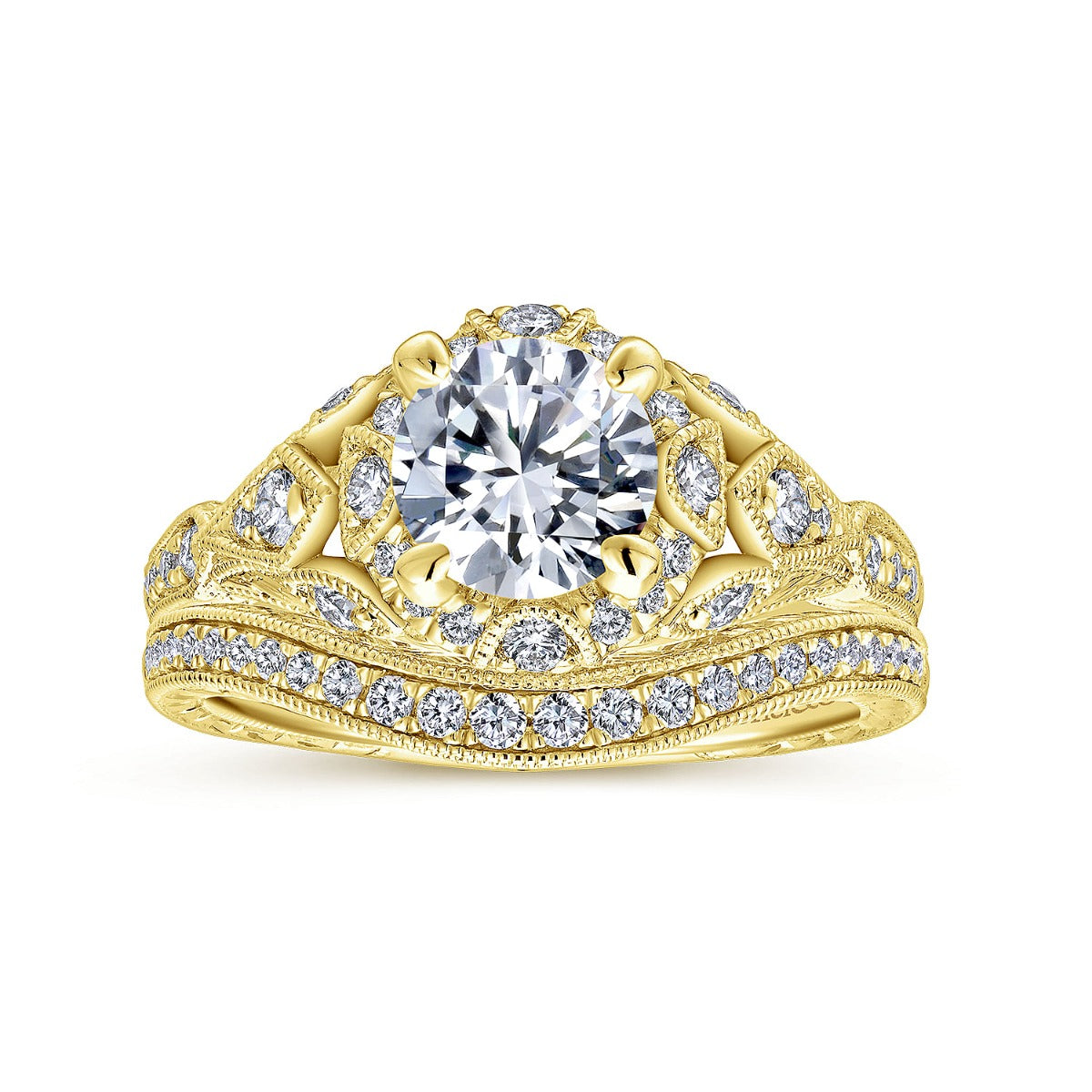 Annadale - Unique 14K Yellow Gold Vintage Inspired Halo Ring