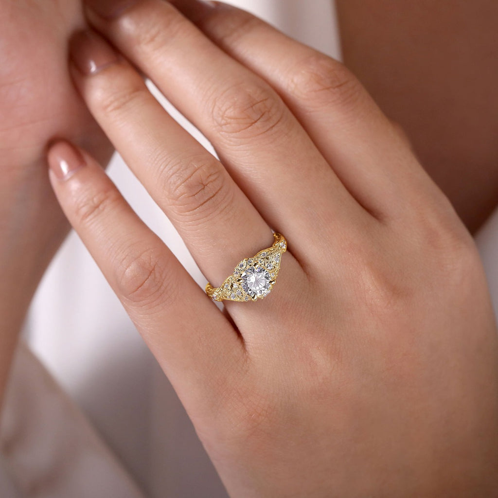 Annadale - Unique 14K Yellow Gold Vintage Inspired Halo Ring