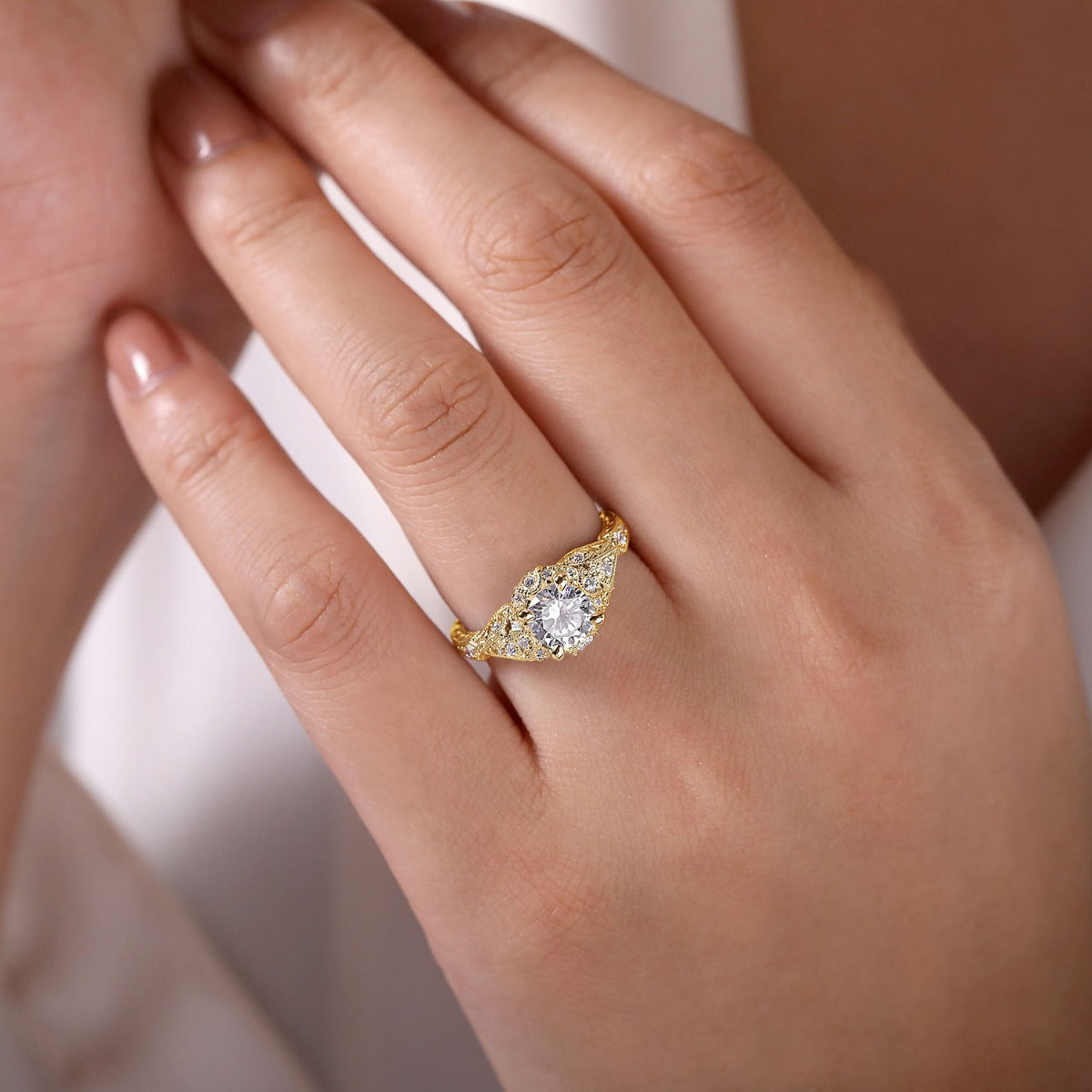 Annadale - Unique 14K Yellow Gold Vintage Inspired Halo Ring