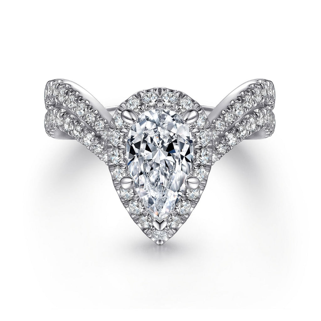 Madeleine - 14K White Gold Pear Shape Halo Semi-Mount Ring
