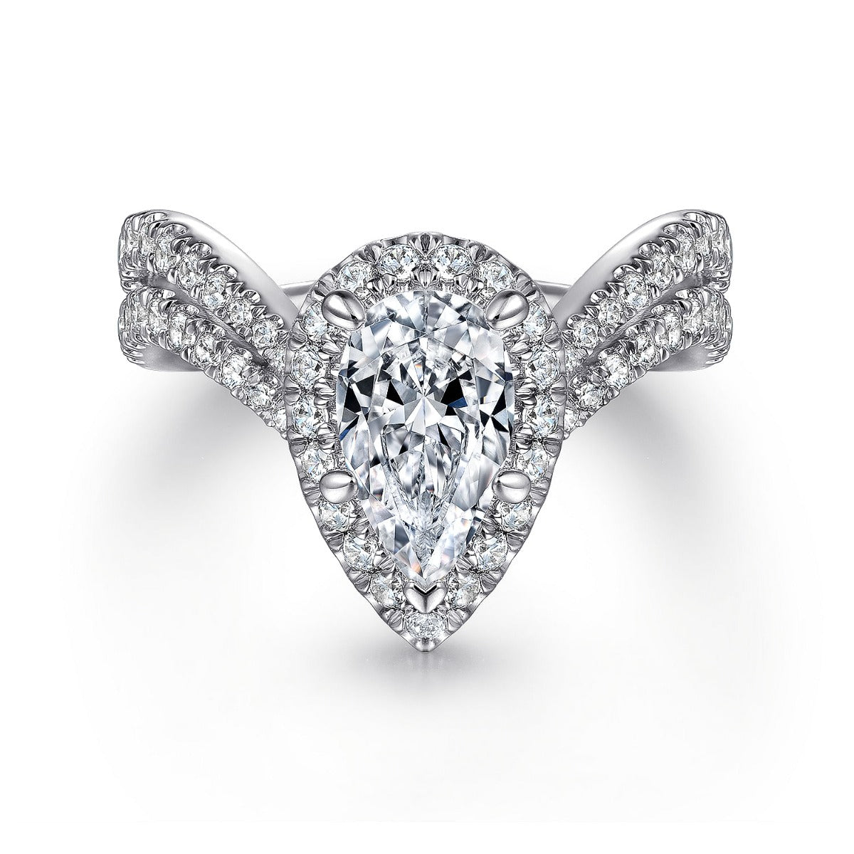 Madeleine - 14K White Gold Pear Shape Halo Semi-Mount Ring