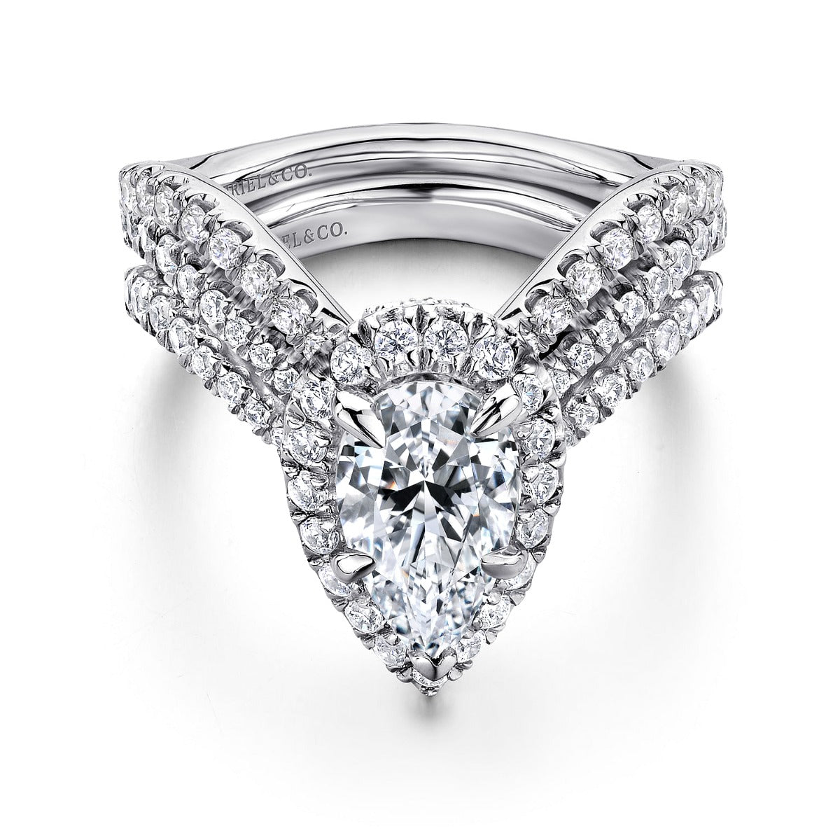 Madeleine - 14K White Gold Pear Shape Halo Semi-Mount Ring