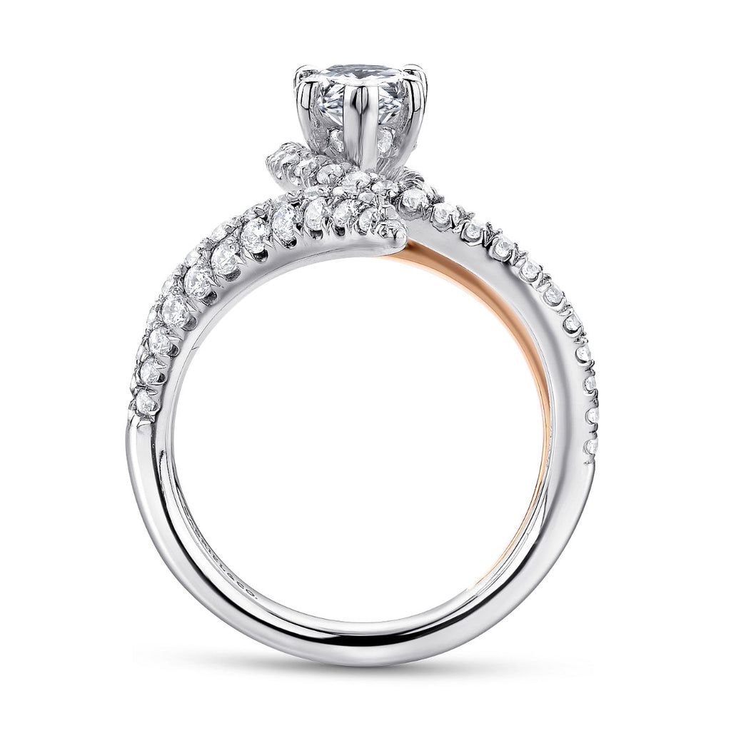 Mystic - 14K White-Rose Gold Pear Shape Halo Semi-Mount Ring