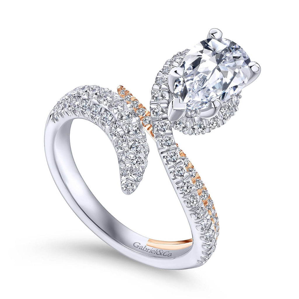 Mystic - 14K White-Rose Gold Pear Shape Halo Semi-Mount Ring