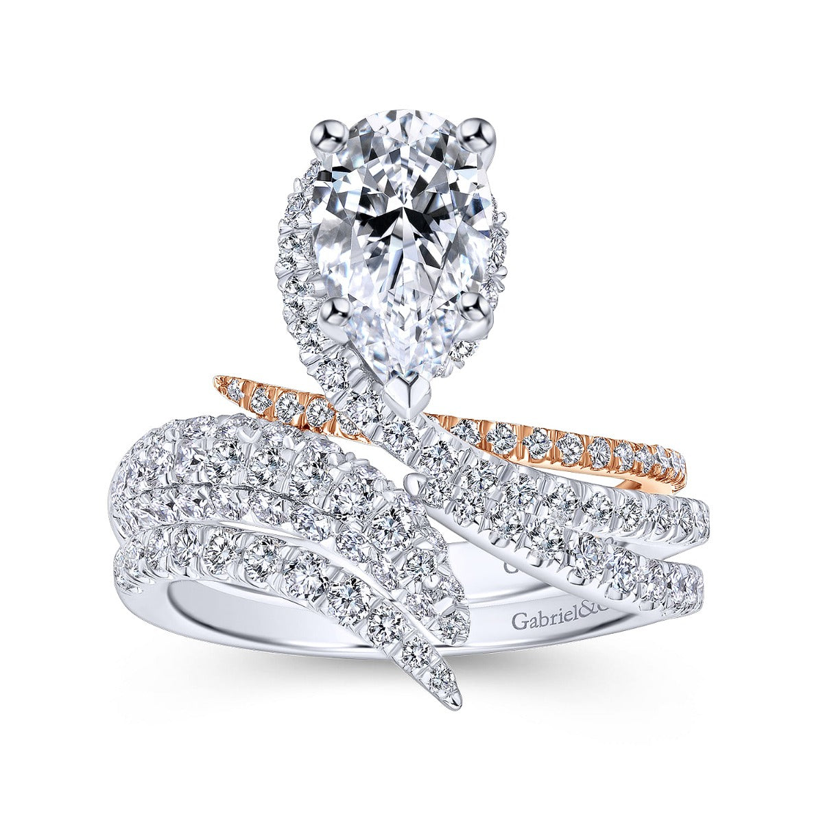 Mystic - 14K White-Rose Gold Pear Shape Halo Semi-Mount Ring