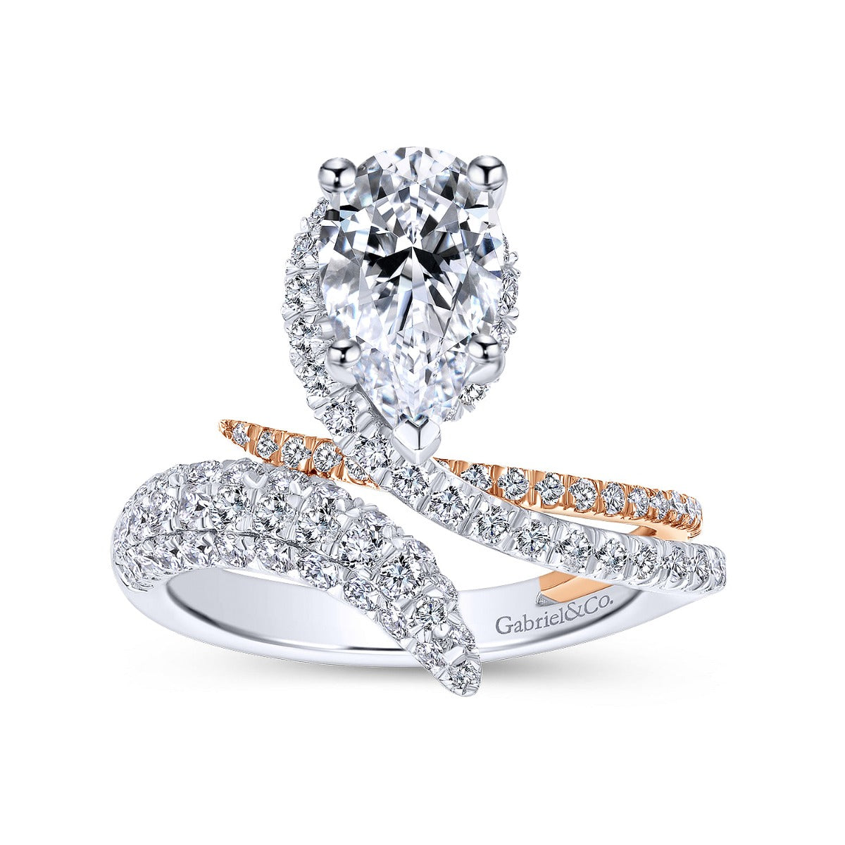 Mystic - 14K White-Rose Gold Pear Shape Halo Semi-Mount Ring