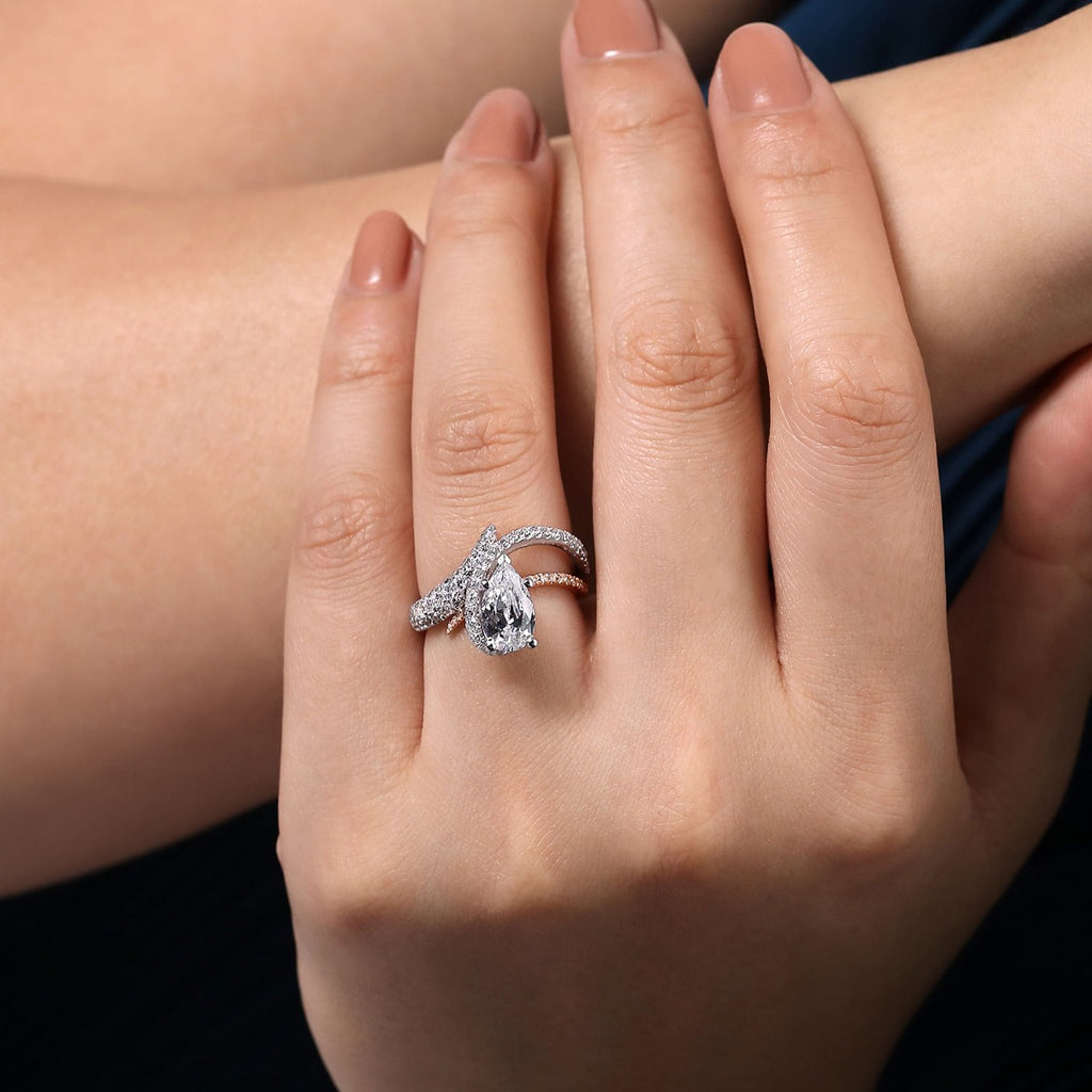 Mystic - 14K White-Rose Gold Pear Shape Halo Semi-Mount Ring