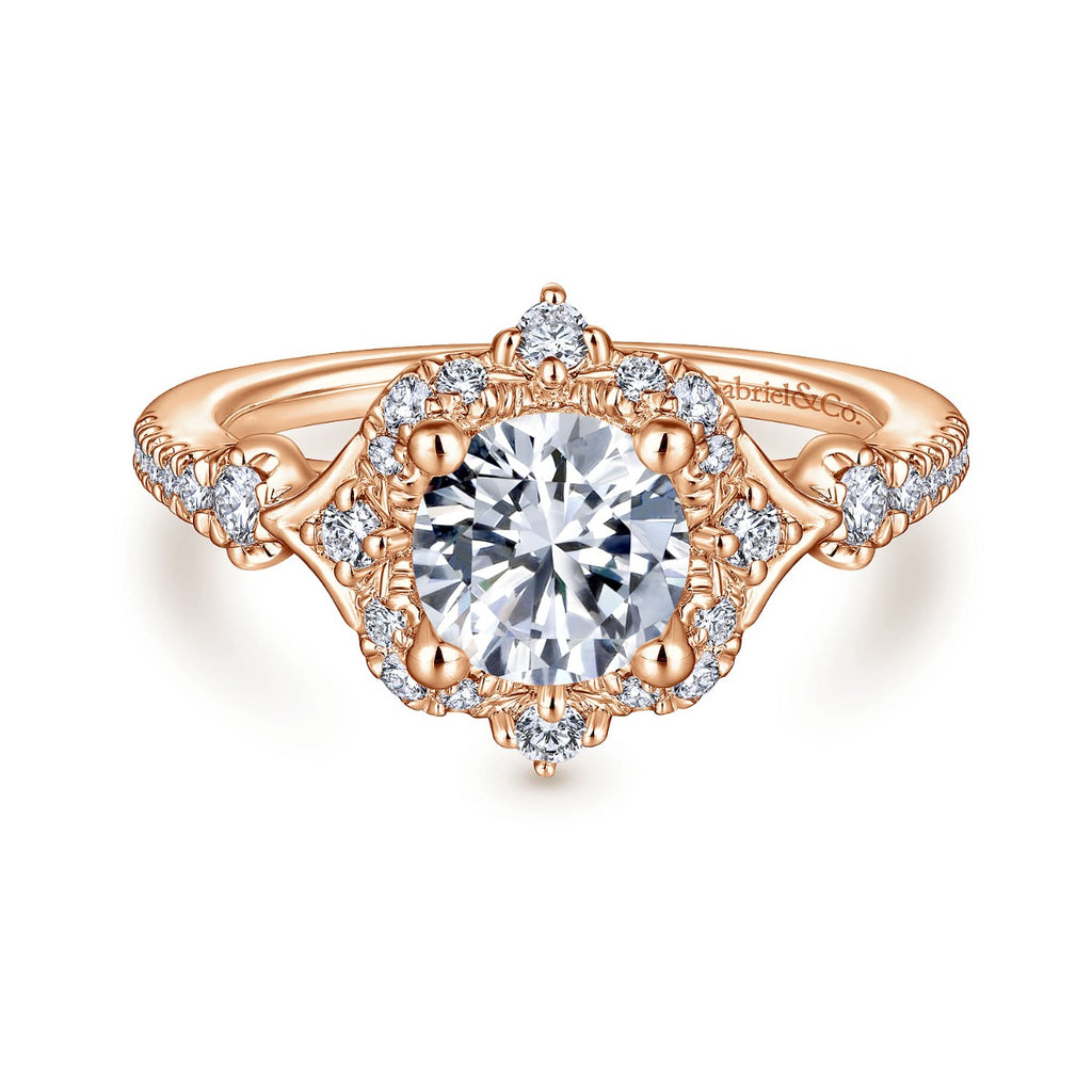 Veronique - Unique 14K Rose Gold Vintage Inspired Halo Semi-Mount Ring