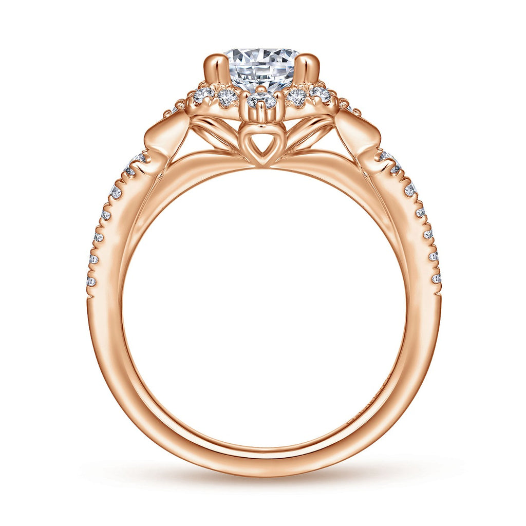 Veronique - Unique 14K Rose Gold Vintage Inspired Halo Semi-Mount Ring