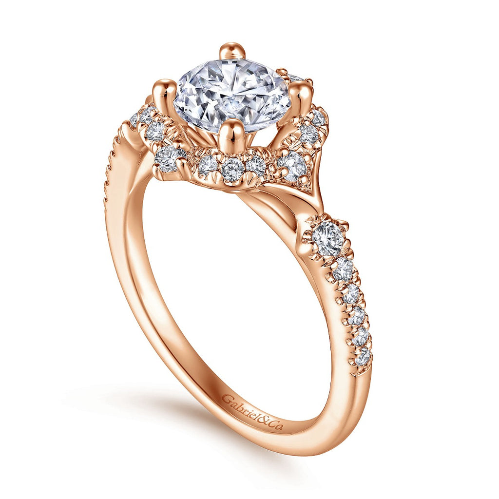 Veronique - Unique 14K Rose Gold Vintage Inspired Halo Semi-Mount Ring