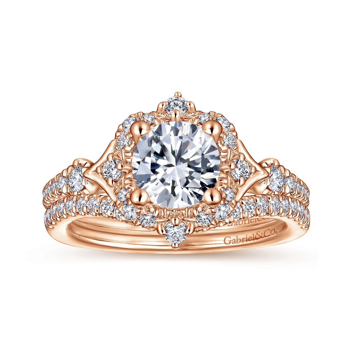 Veronique - Unique 14K Rose Gold Vintage Inspired Halo Semi-Mount Ring
