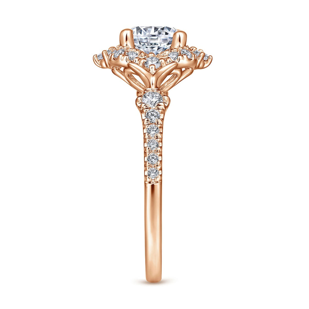 Veronique - Unique 14K Rose Gold Vintage Inspired Halo Semi-Mount Ring