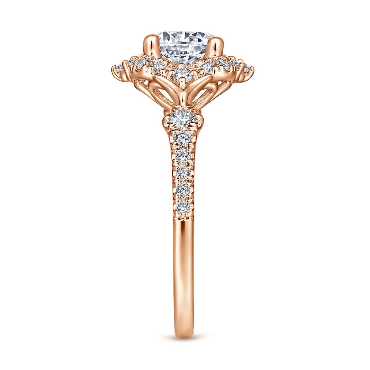 Veronique - Unique 14K Rose Gold Vintage Inspired Halo Semi-Mount Ring
