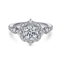 Veronique - Unique 14K White Gold Vintage Inspired Halo Diamond Semi-Mount Ring