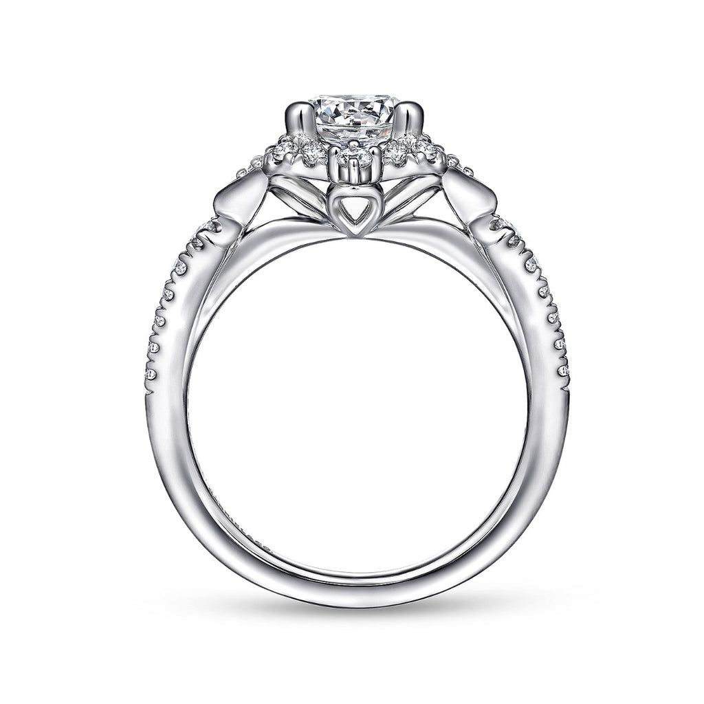 Veronique - Unique 14K White Gold Vintage Inspired Halo Diamond Semi-Mount Ring