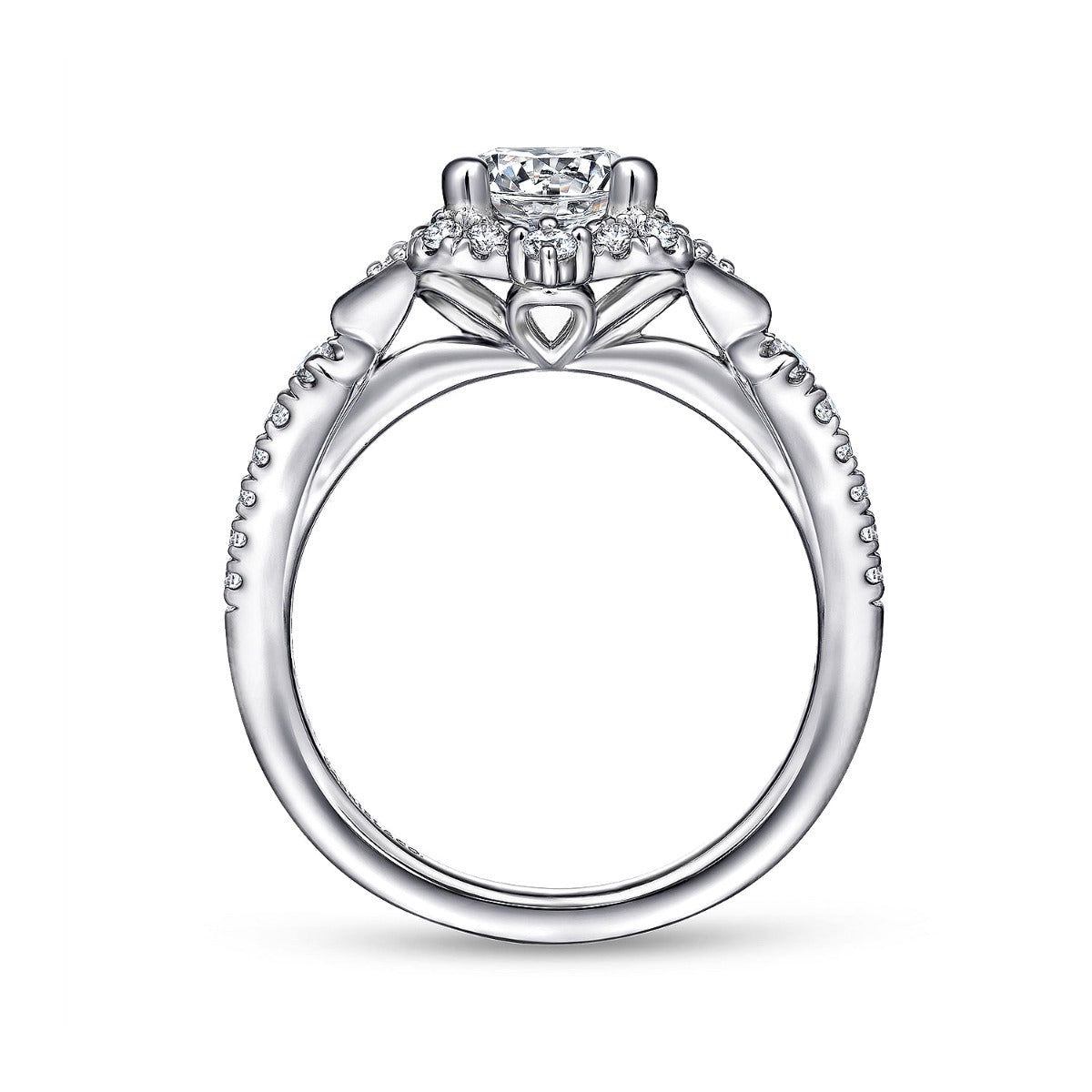 Veronique - Unique 14K White Gold Vintage Inspired Halo Diamond Semi-Mount Ring