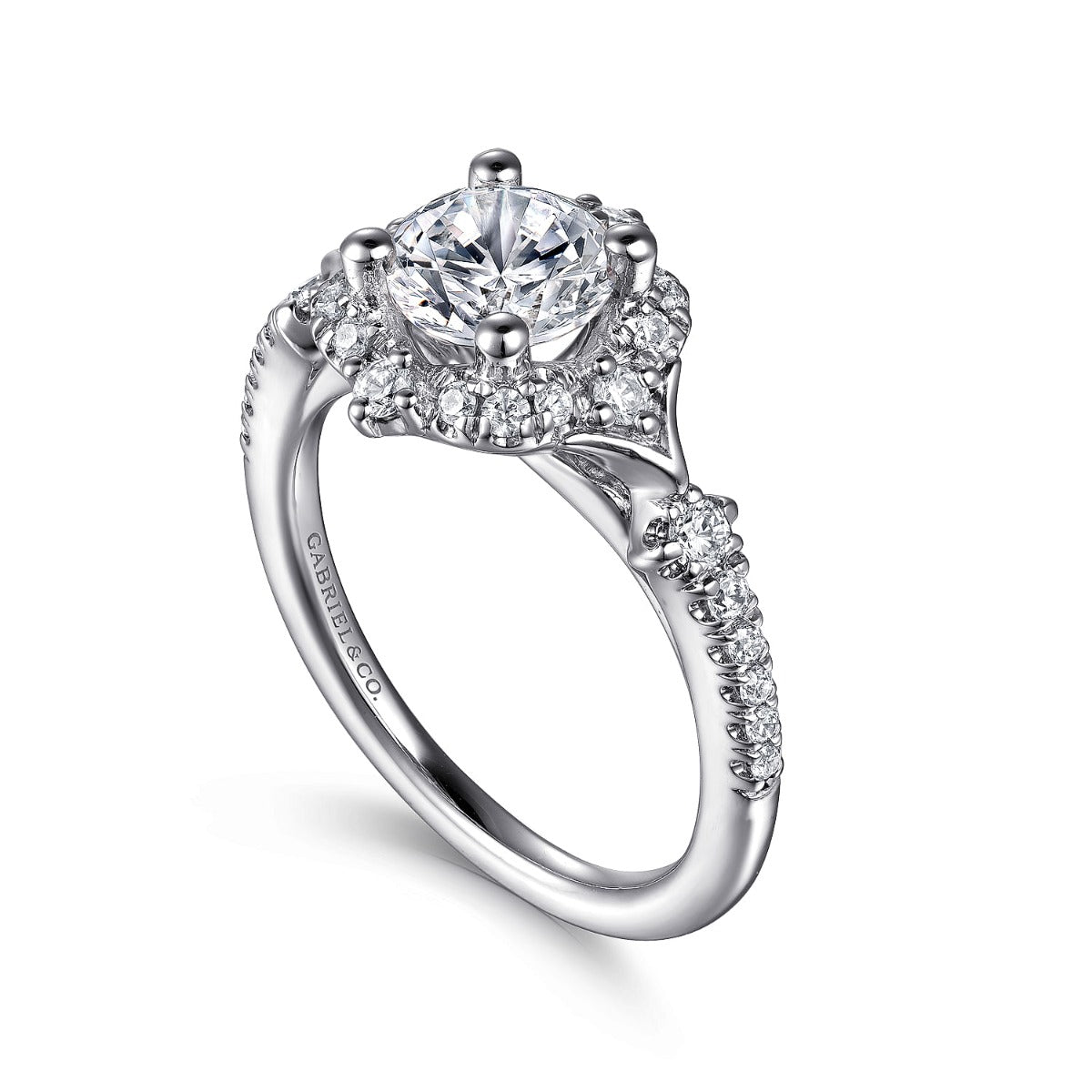 Veronique - Unique 14K White Gold Vintage Inspired Halo Diamond Semi-Mount Ring