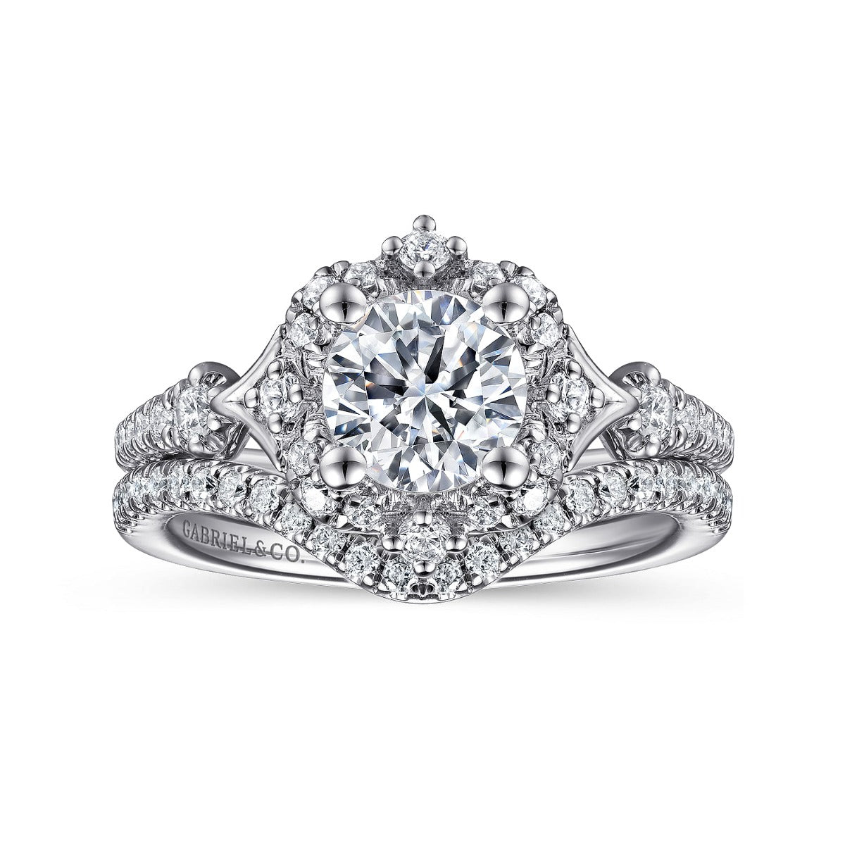 Veronique - Unique 14K White Gold Vintage Inspired Halo Diamond Semi-Mount Ring