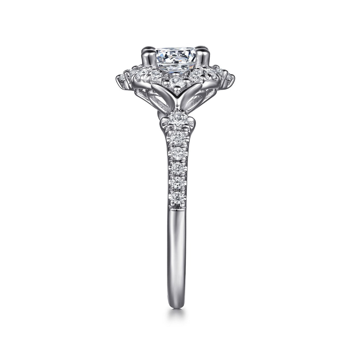 Veronique - Unique 14K White Gold Vintage Inspired Halo Diamond Semi-Mount Ring