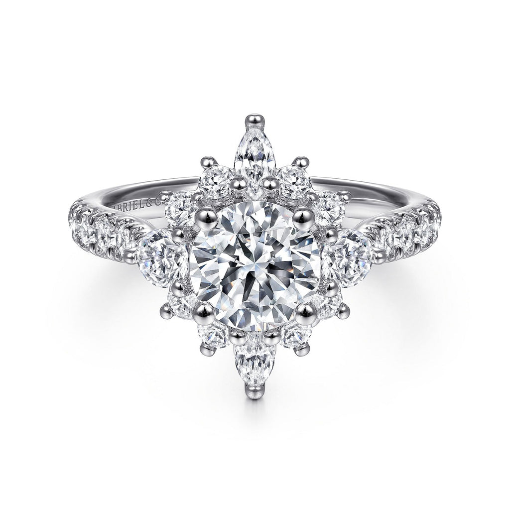 Astor - Unique 14K White Gold Round Halo Semi-Mount Ring