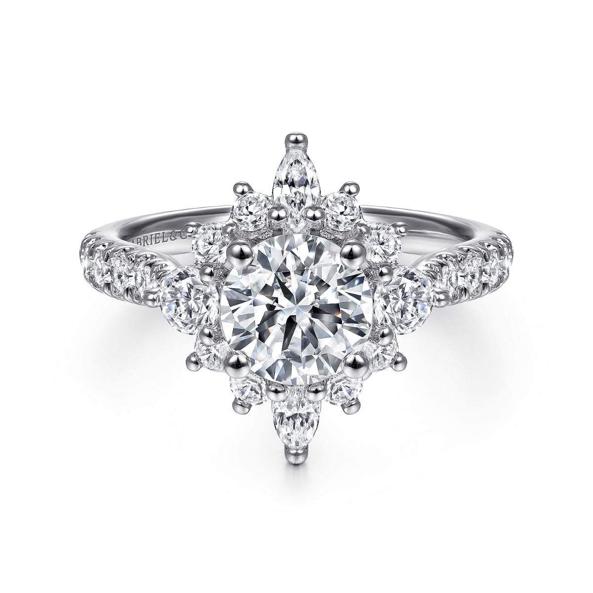 Astor - Unique 14K White Gold Round Halo Semi-Mount Ring