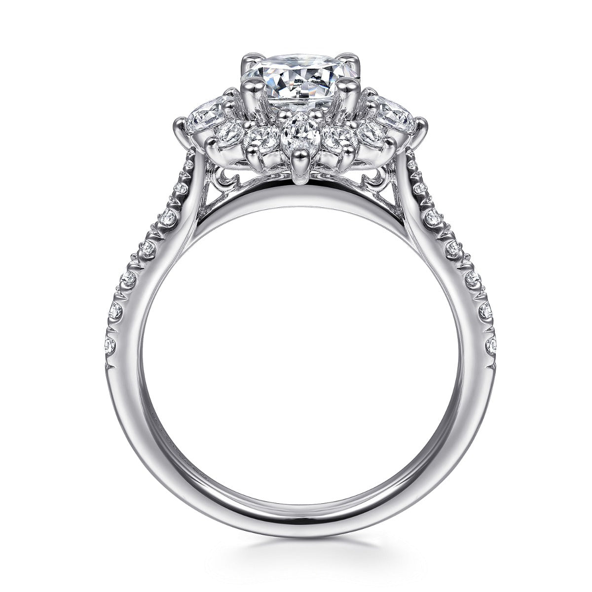 Astor - Unique 14K White Gold Round Halo Semi-Mount Ring