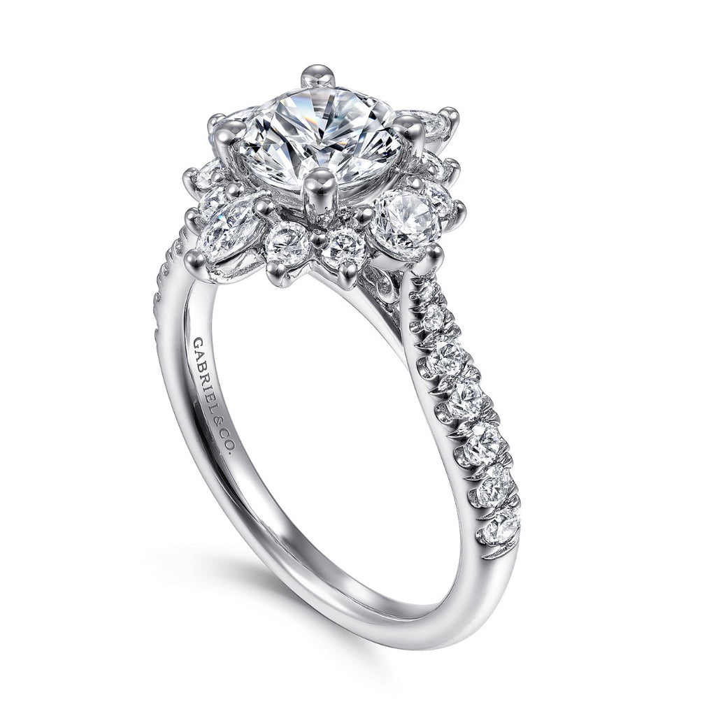 Astor - Unique 14K White Gold Round Halo Semi-Mount Ring