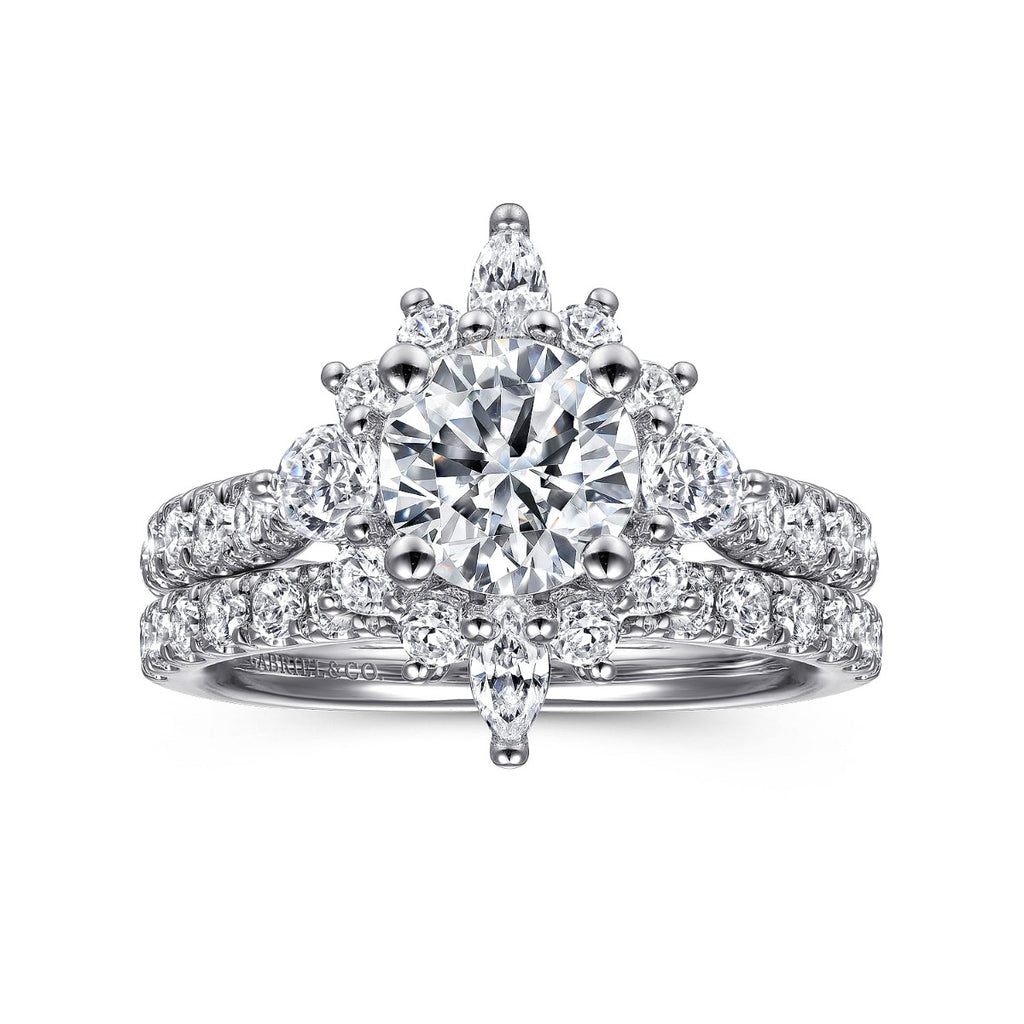 Astor - Unique 14K White Gold Round Halo Semi-Mount Ring