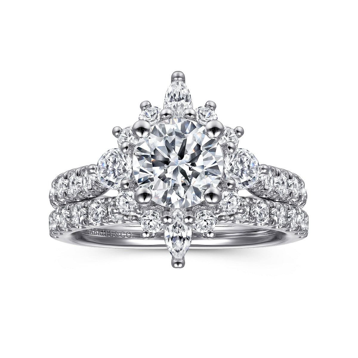 Astor - Unique 14K White Gold Round Halo Semi-Mount Ring
