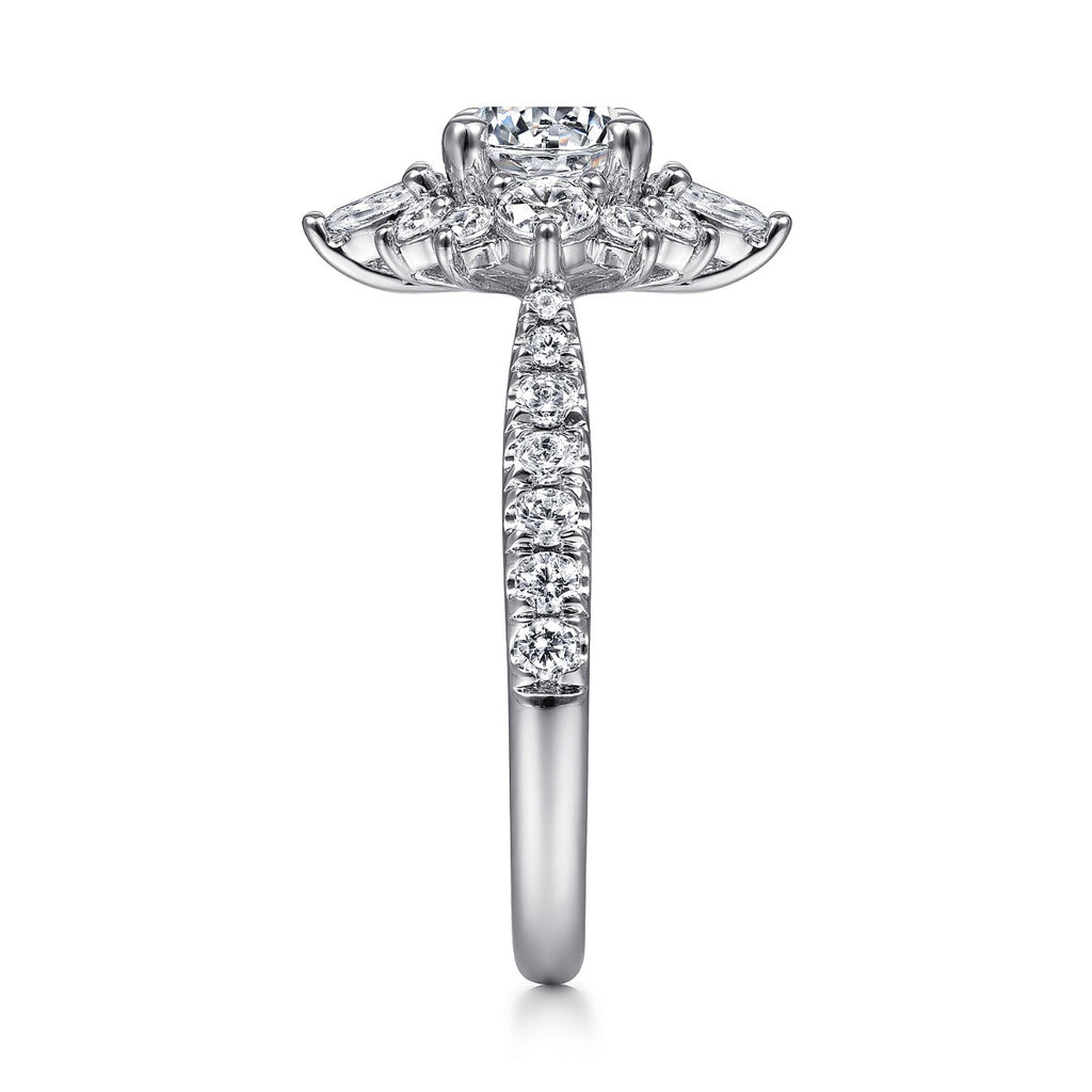 Astor - Unique 14K White Gold Round Halo Semi-Mount Ring