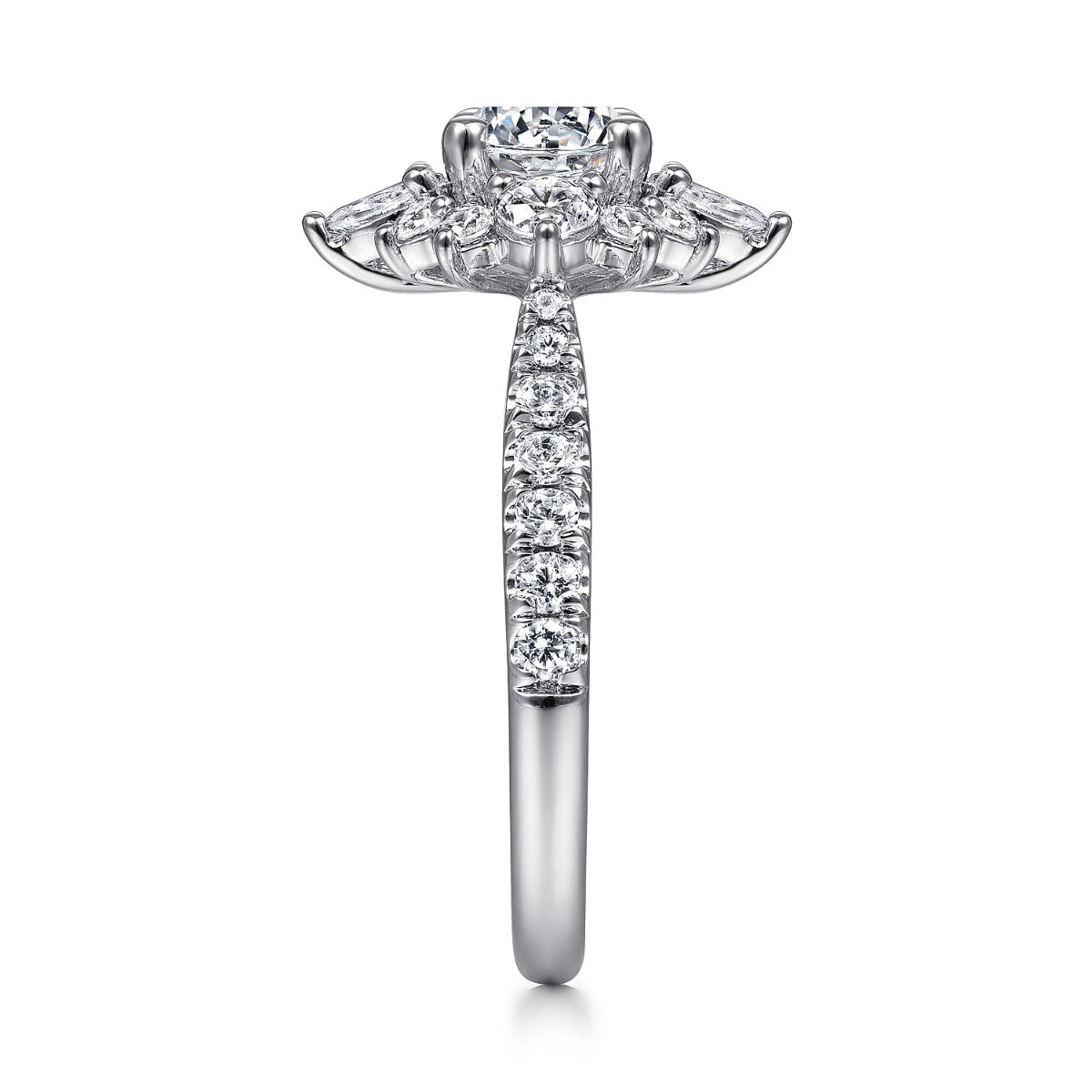 Astor - Unique 14K White Gold Round Halo Semi-Mount Ring