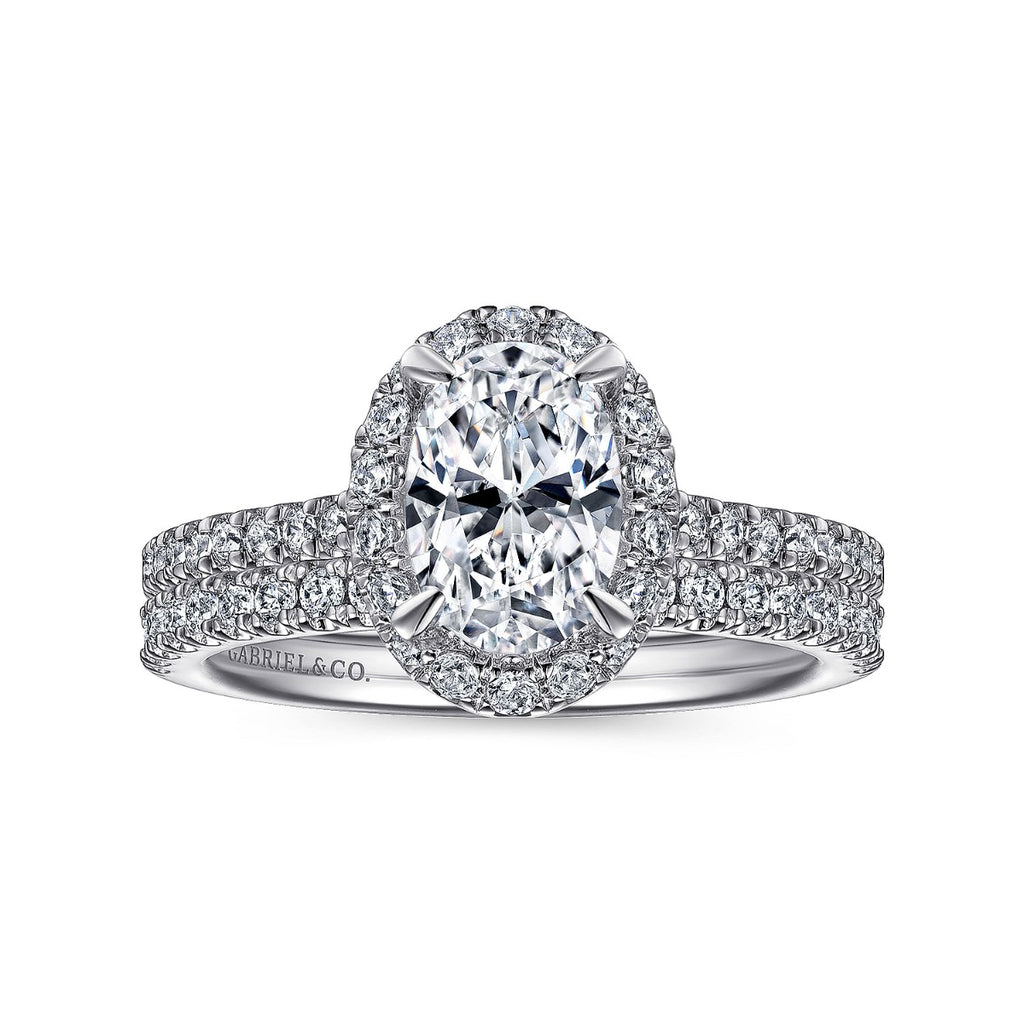 Idina - 14K White Gold Oval Halo Semi-Mount Ring
