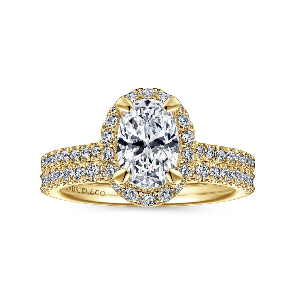 Idina - 14K Yellow Gold Oval Halo Semi-Mount Ring