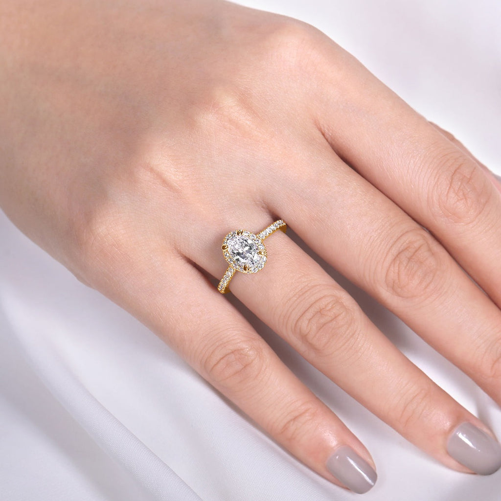 Idina - 14K Yellow Gold Oval Halo Semi-Mount Ring