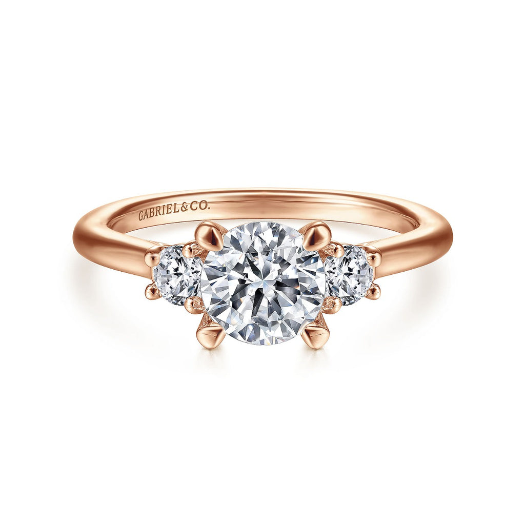 Sanaa - 14K Rose Gold Round Three Stone Semi-Mount Ring