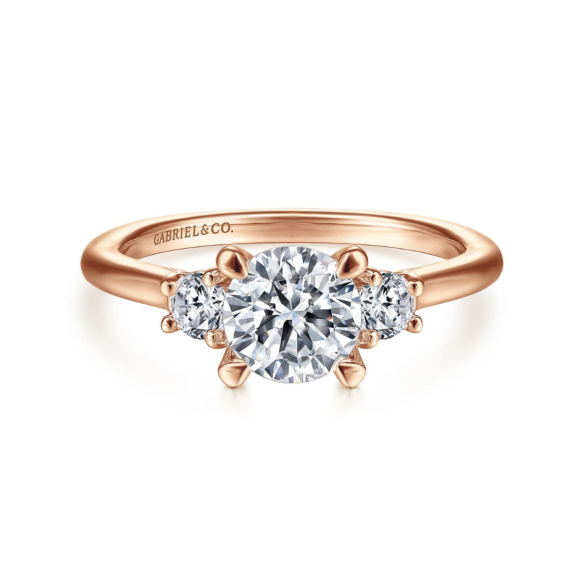 Sanaa - 14K Rose Gold Round Three Stone Semi-Mount Ring