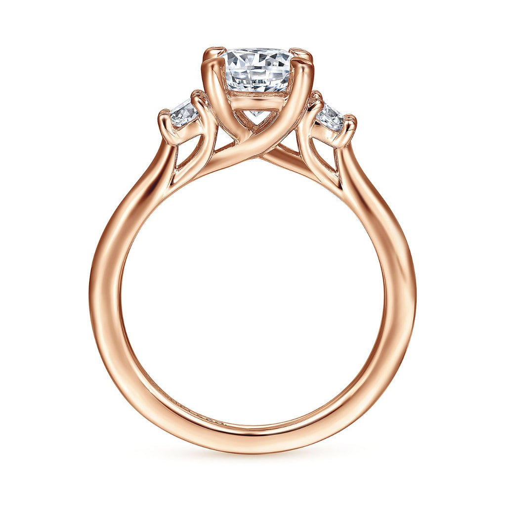 Sanaa - 14K Rose Gold Round Three Stone Semi-Mount Ring