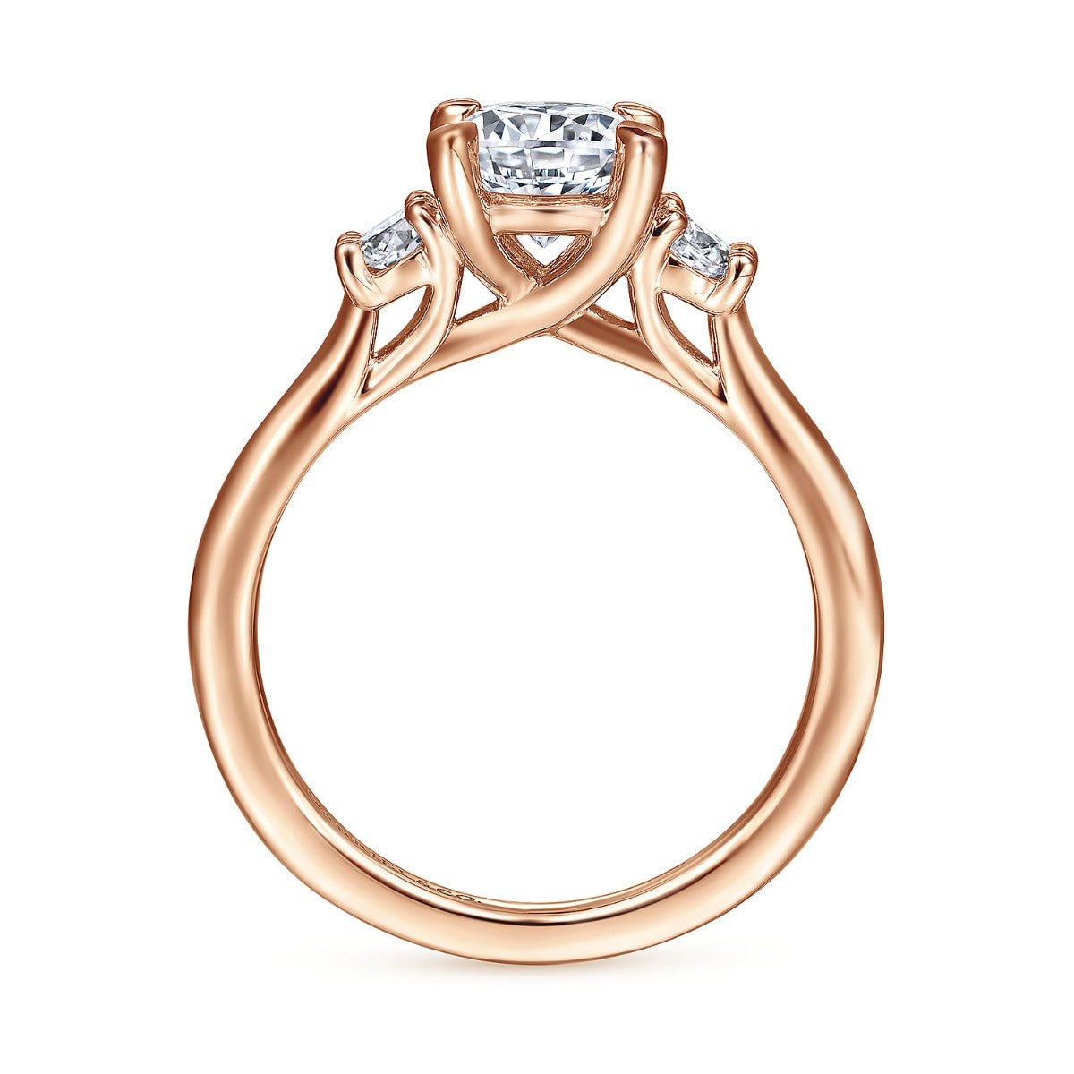 Sanaa - 14K Rose Gold Round Three Stone Semi-Mount Ring
