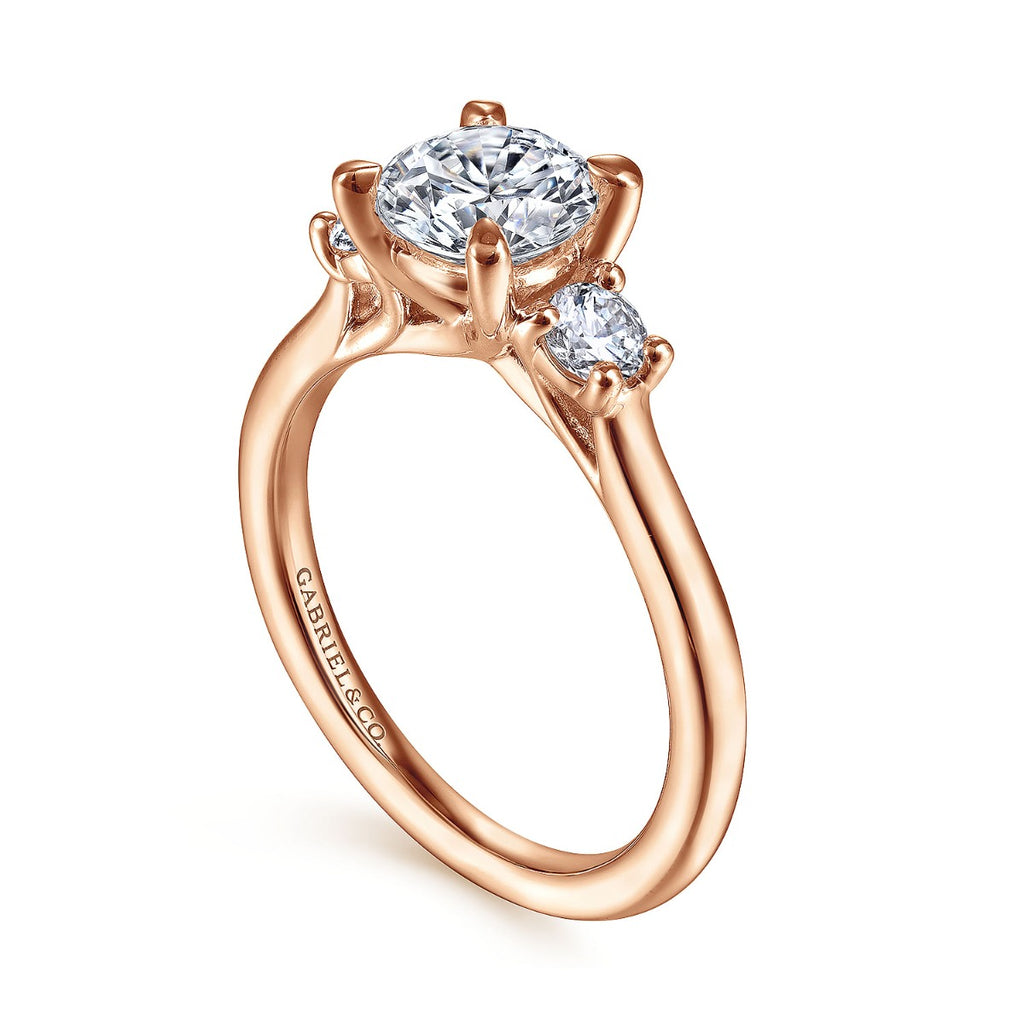 Sanaa - 14K Rose Gold Round Three Stone Semi-Mount Ring