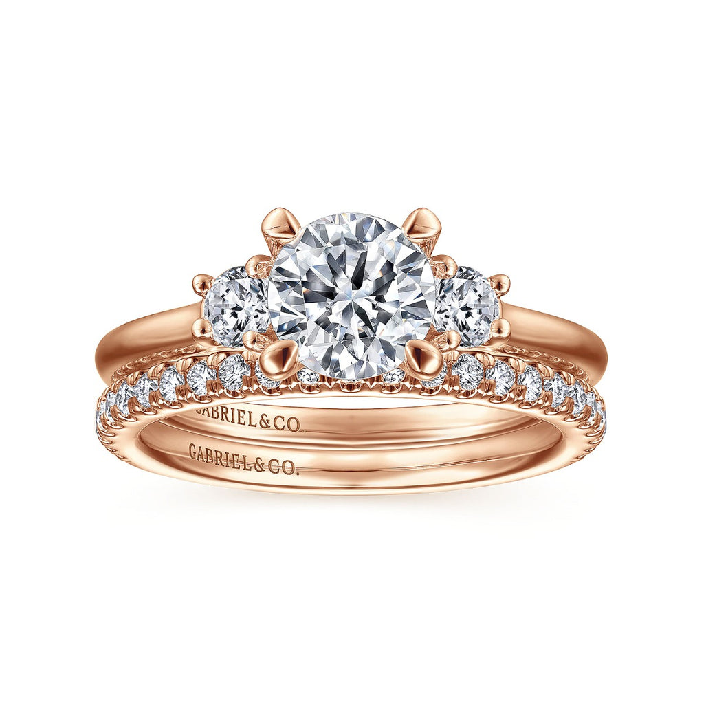 Sanaa - 14K Rose Gold Round Three Stone Semi-Mount Ring