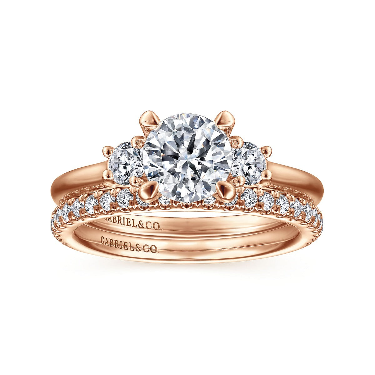 Sanaa - 14K Rose Gold Round Three Stone Semi-Mount Ring