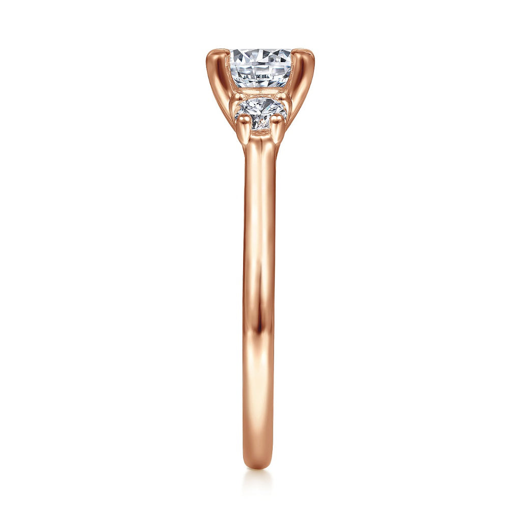 Sanaa - 14K Rose Gold Round Three Stone Semi-Mount Ring