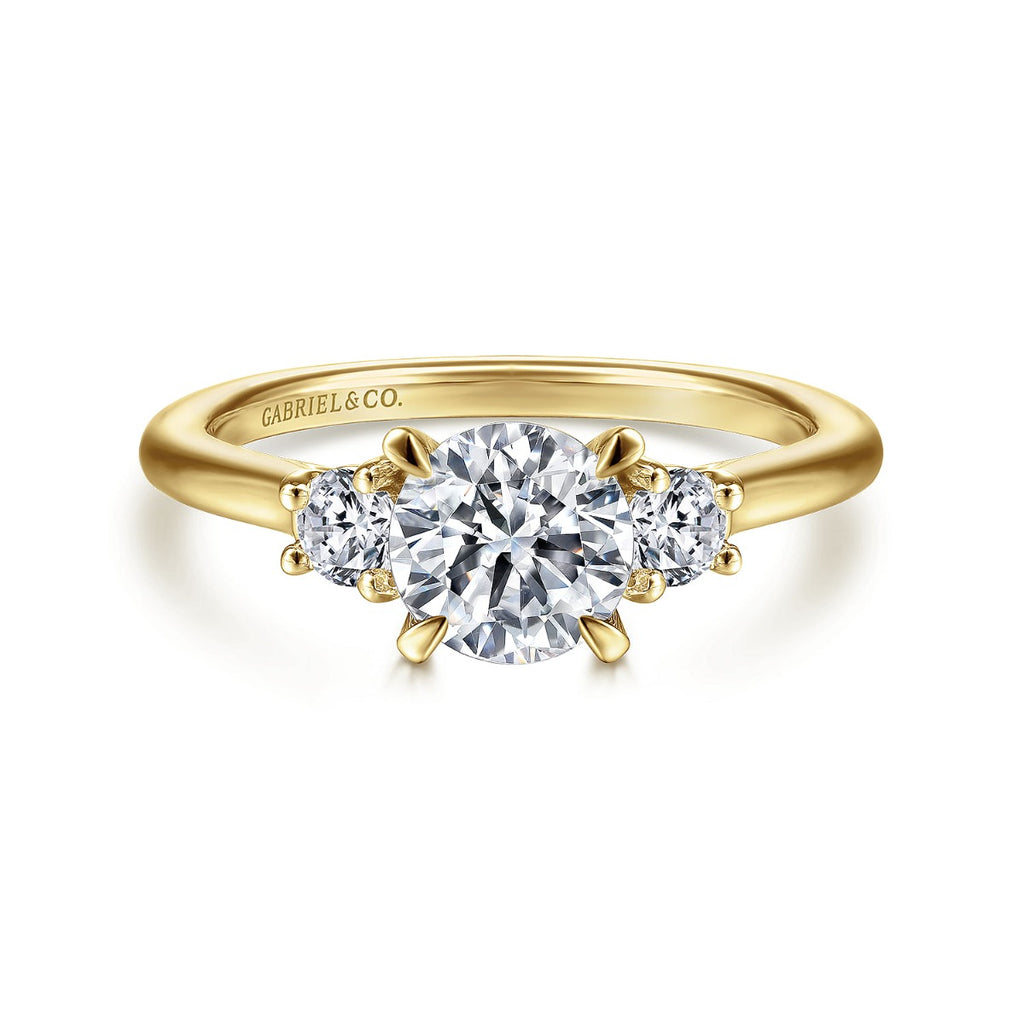Sanaa - 14K Yellow Gold Round Three Stone Semi-Mount Ring
