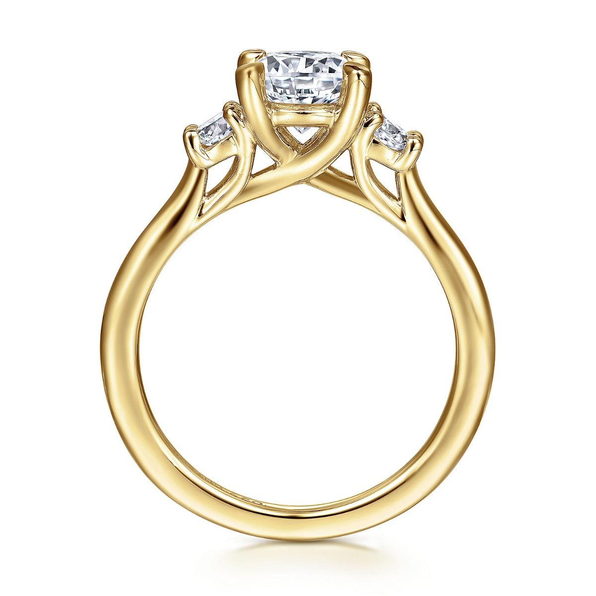 Sanaa - 14K Yellow Gold Round Three Stone Semi-Mount Ring